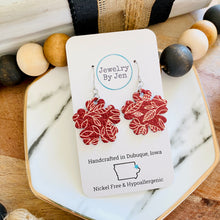 Load image into Gallery viewer, Sue’s Forget Me Not Earrings: Cranberry w/Cream Leaves