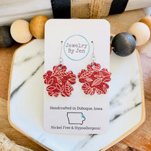 Load image into Gallery viewer, Sue’s Forget Me Not Earrings: Cranberry w/Cream Leaves