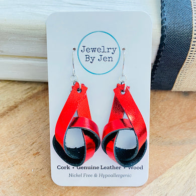 Knot Earrings: Red Metallic