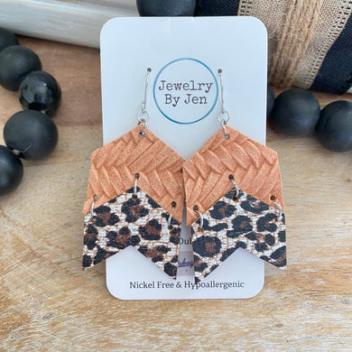 Double Chevron Earrings: Peach Braided & Cheetah