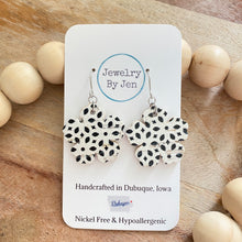 Load image into Gallery viewer, Sue’s Forget Me Not Earrings: Black &amp; White Deco Cork