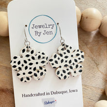 Load image into Gallery viewer, Sue’s Forget Me Not Earrings: Black &amp; White Deco Cork