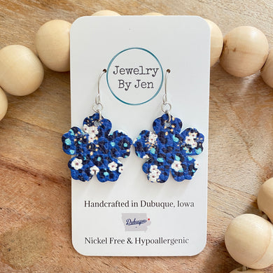 Sue’s Forget Me Not Earrings: Pink & White Flowers on Navy