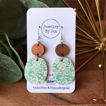 Load image into Gallery viewer, Cherry Wood &amp; Aqua Lace Earrings