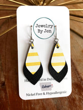 Load image into Gallery viewer, Skinny Teardrop: Yellow &amp; White Stripes on Black