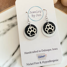 Load image into Gallery viewer, Paw Charm Earrings: Black &amp; Silver