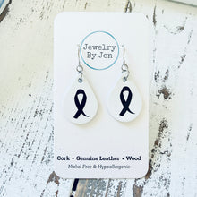 Load image into Gallery viewer, Small Teardrop Earrings: White w/Awareness Ribbon