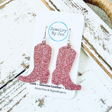 Load image into Gallery viewer, Cowgirl Boot Earrings: Fine Pink Glitter