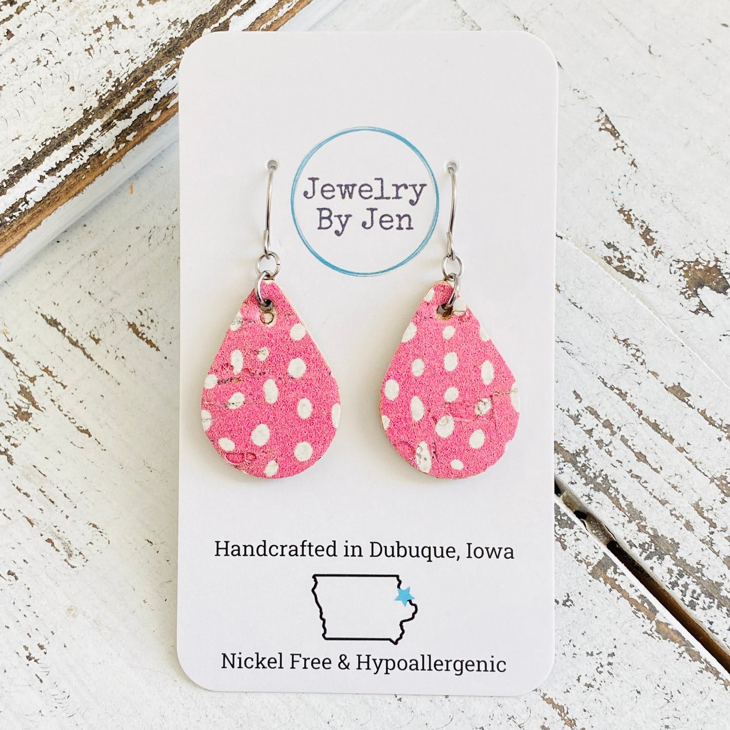 Small Teardrop Earrings: Pink Doodle Dots
