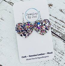 Load image into Gallery viewer, Small Heart Earrings: Jeweled Confetti Glitter