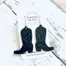 Load image into Gallery viewer, Cowgirl Boot Earrings: Black Tooled