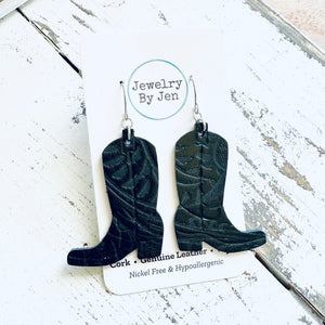Cowgirl Boot Earrings: Black Tooled