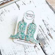 Load image into Gallery viewer, Cowgirl Boot Earrings: Aqua Lace