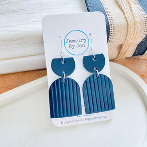 Embossed Arch Earrings: Navy