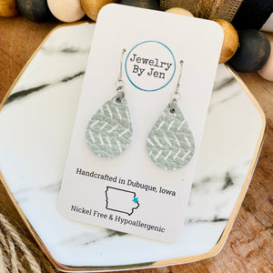 Small Teardrop Earrings: Sage Green Chevron