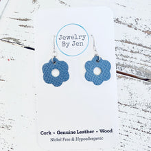 Load image into Gallery viewer, Blossom Cutout Earrings: Denim Blue Saffiano