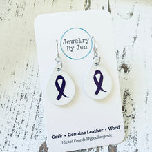 Load image into Gallery viewer, Small Teardrop Earrings: White w/Awareness Ribbon