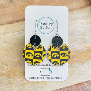 Iowa Hawkeyes Checkerboard "Luna" Earrings (Medium Size)