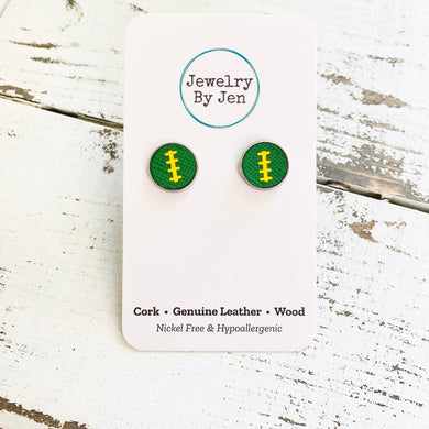 Stud Earrings: Green & Yellow Football