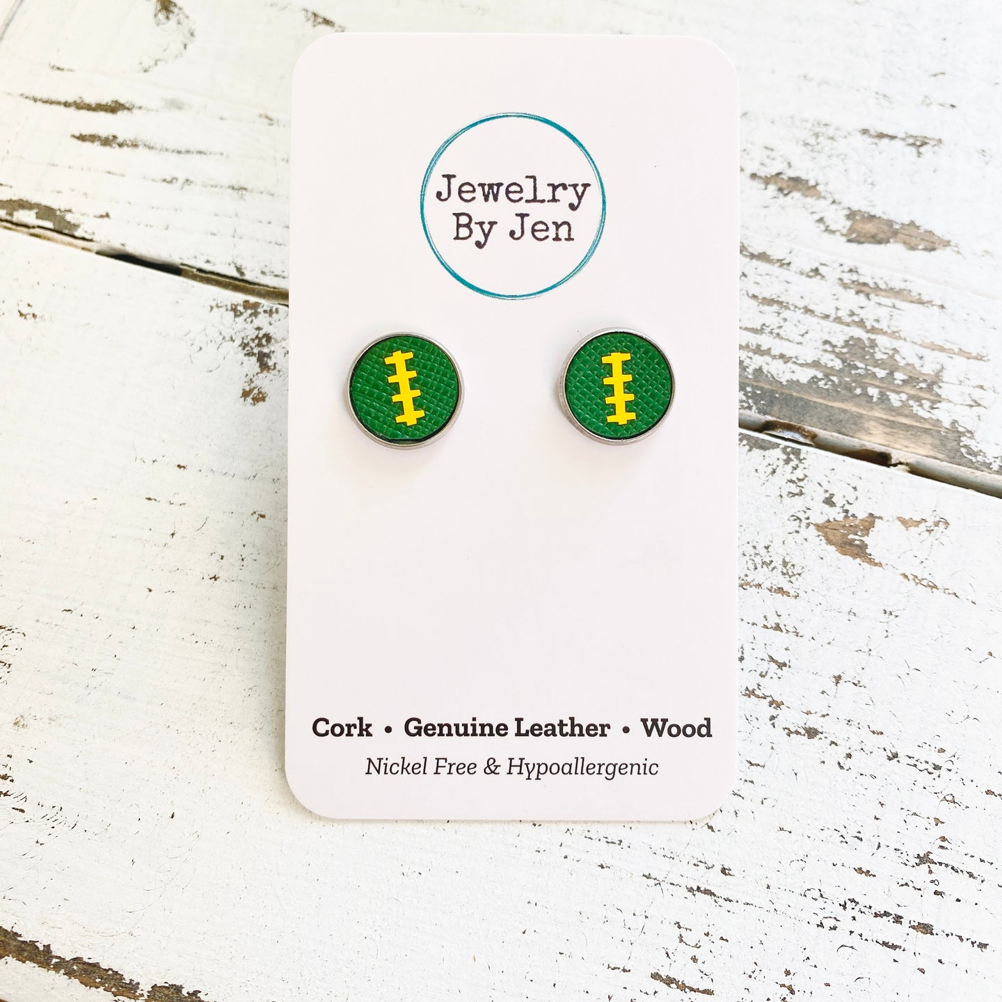Stud Earrings: Green & Yellow Football