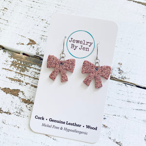 Bow Earrings: Fine Pink Glitter