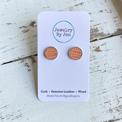 Stud Earrings: Peach Palm Leather