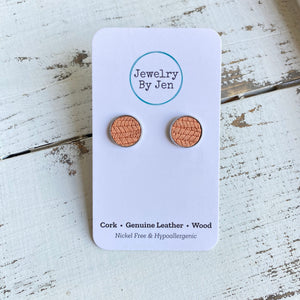 Stud Earrings: Peach Palm Leather