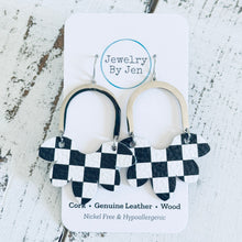 Load image into Gallery viewer, Split Flower Earrings: Black &amp; White Checkered