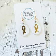 Load image into Gallery viewer, Small Teardrop Earrings: White w/Awareness Ribbon