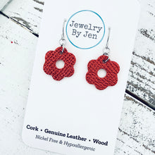 Load image into Gallery viewer, Blossom Cutout Earrings: Ruby Red Saffiano