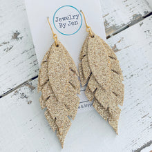 Load image into Gallery viewer, Jagged Feather Earrings: Gold Fine Glitter
