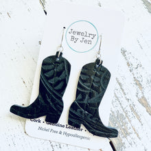 Load image into Gallery viewer, Cowgirl Boot Earrings: Black Tooled