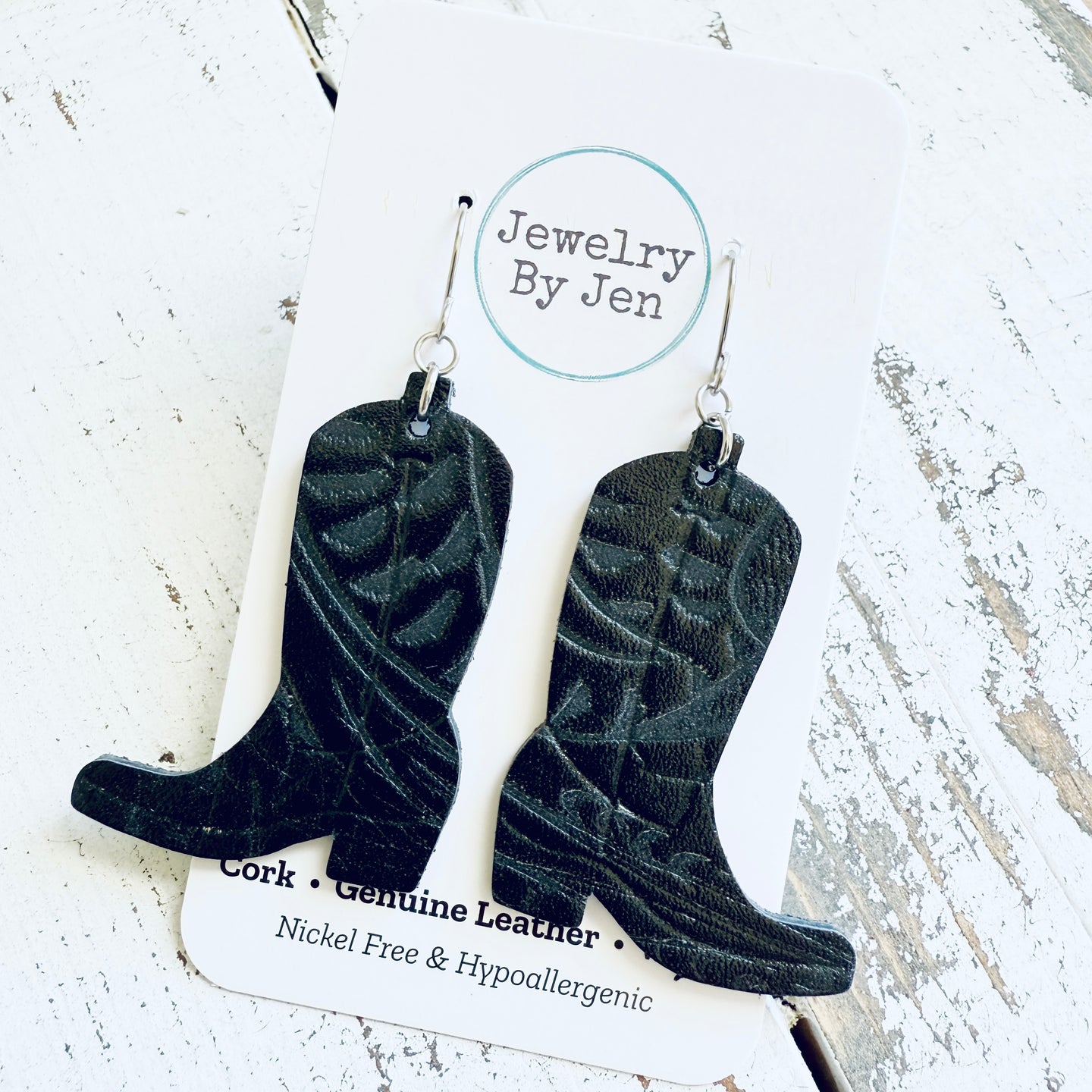 Cowgirl Boot Earrings: Black Tooled