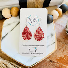 Load image into Gallery viewer, Small Teardrop Earrings: Cranberry w/Cream Leaves