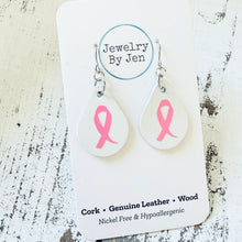 Load image into Gallery viewer, Small Teardrop Earrings: White w/Awareness Ribbon