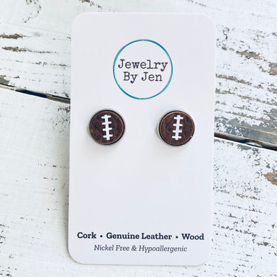 Stud Earrings: Brown & White Football