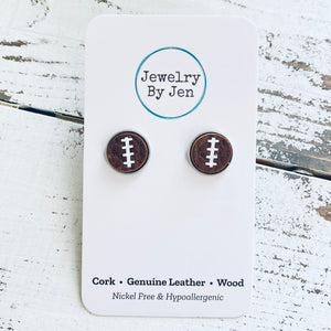 Stud Earrings: Brown & White Football