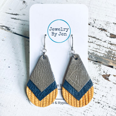 Stacked Teardrop Earrings: Grey, Navy & Mustard