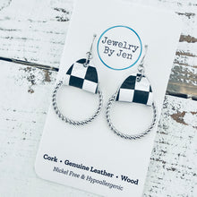Load image into Gallery viewer, Twisted Hoop Earrings: Black &amp; White Checkered