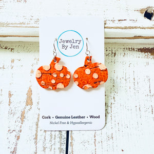 Small Pumpkin Earrings: Bumpy Orange Cork