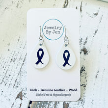 Load image into Gallery viewer, Small Teardrop Earrings: White w/Awareness Ribbon