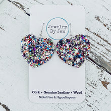 Load image into Gallery viewer, Medium Heart Earrings: Jeweled Confetti Glitter