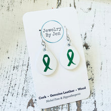 Load image into Gallery viewer, Small Teardrop Earrings: White w/Awareness Ribbon