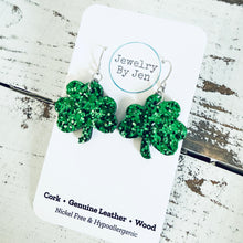 Load image into Gallery viewer, Shamrock Earrings (Small): Green Glitter
