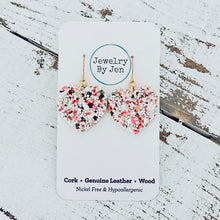 Load image into Gallery viewer, Small Heart Earrings: Red/Gold/White Glitter