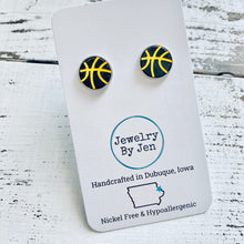 Load image into Gallery viewer, Stud Earrings: Black &amp; Yellow Basketball