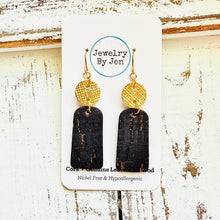 Load image into Gallery viewer, Small Bar Earrings: Black Cork w/Gold Accents