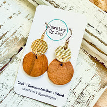 Load image into Gallery viewer, Round Wood &amp; Gold Earrings