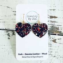 Load image into Gallery viewer, Small Heart Earrings: Black/Red/Gold Glitter