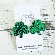 Load image into Gallery viewer, Shamrock Earrings (Medium): Green Glitter